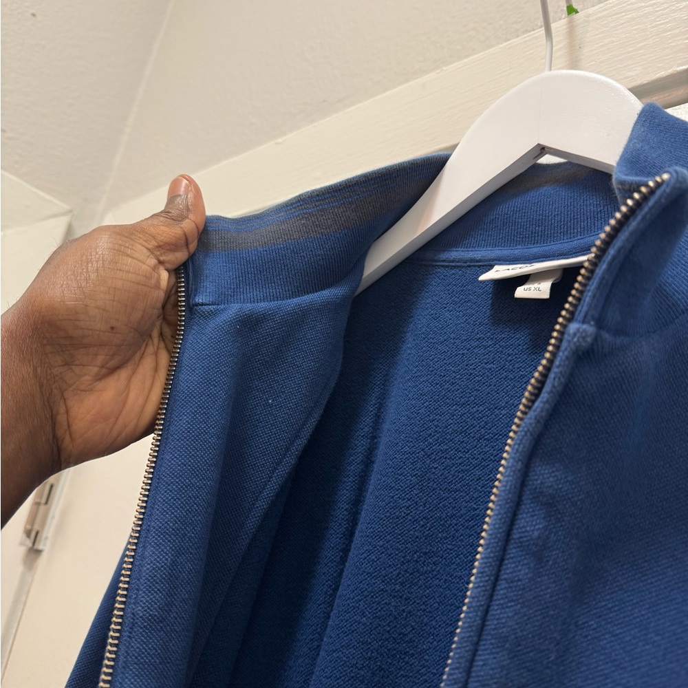 Lacoste Tennis Jacket Blue Cotton Jersey Sweater Pique Full Zip - Picture 10 of 12